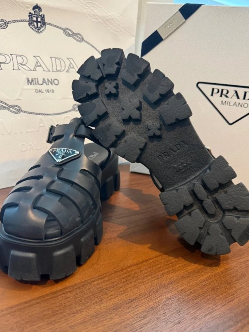 Prada Monolith Rubber Fisherman Sandals Black
